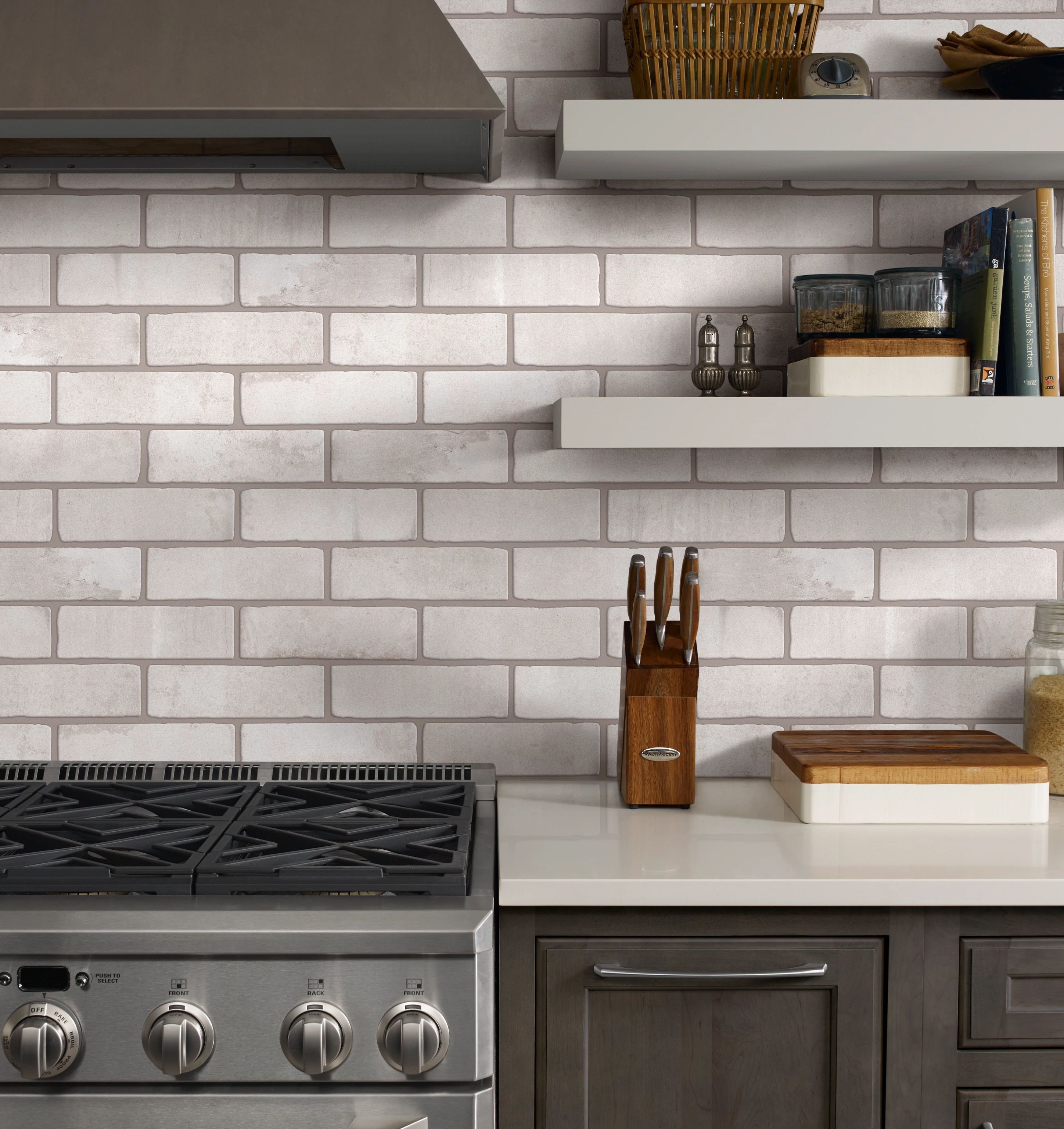 gray brick look tile for kitchen walls from May's Lone Star Flooring on Atlanta, TX area